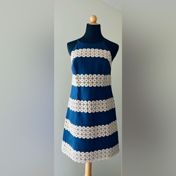 Lilly Pulitzer Annabelle Shift Dress Style Number 11561 Sz 2 Navy Blue and Gold - Picture 6 of 14